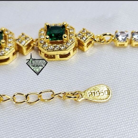 Green & White Topaz Tennis Bracelet on Platinum - Stamped PT 950 18K Gold - Picture 7 of 10